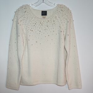 SUSAN BRISTOL Ivory Sweater with Pearl Embellishments